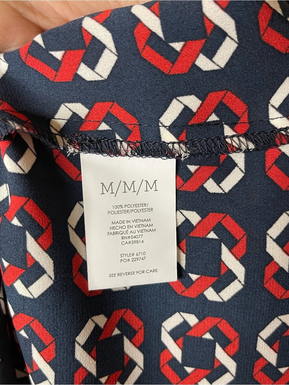 Cabi Geometric Print V-Neck Blouse in Black & Red Sz M - Picture 4 of 5